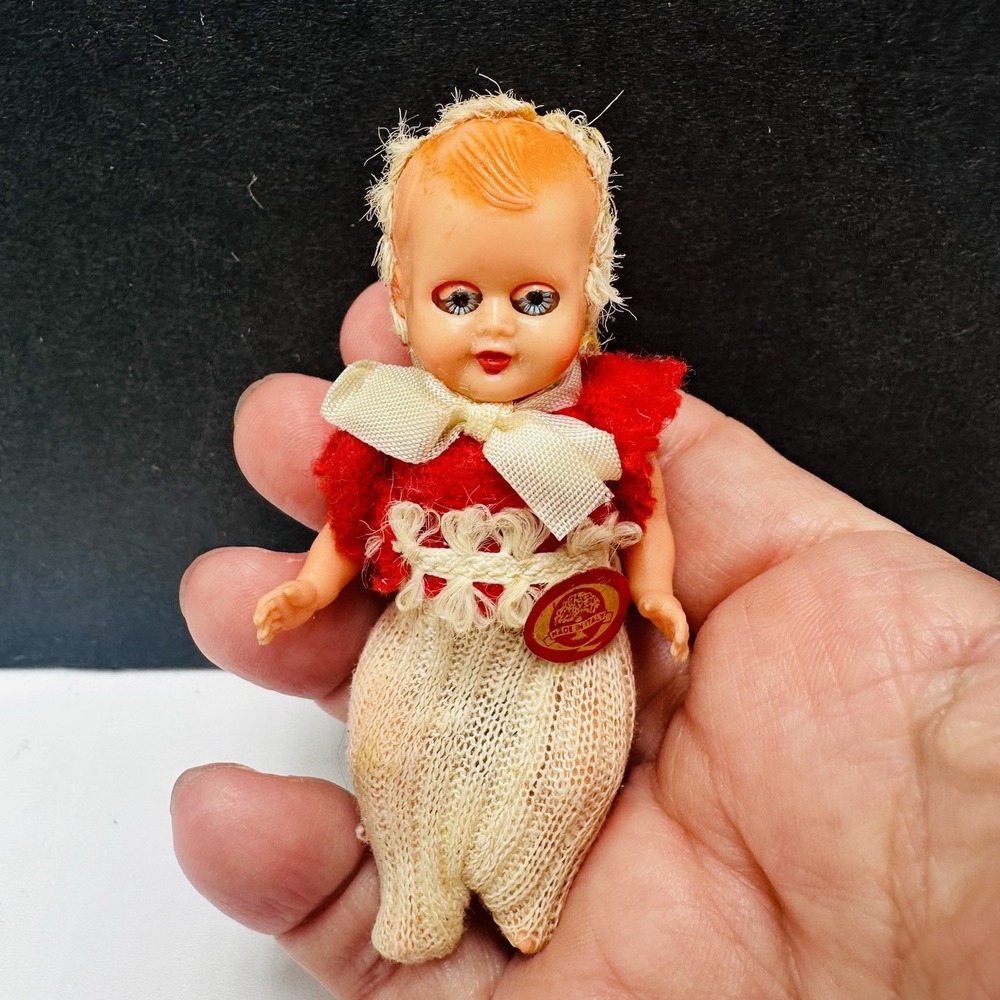 Vintage ITALY Plastic Sleepy Eyes Doll Miniature 3" Baby Girl
